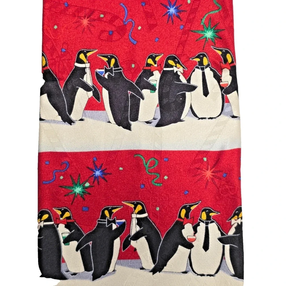 Hallmark Christmas Silk Tie Penguin‎ Yule Greetings Festive Holiday Men's
